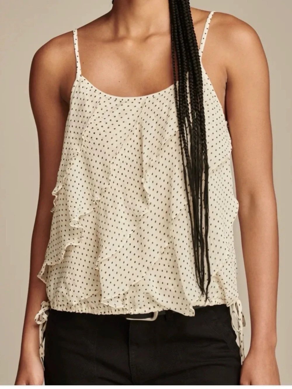 Lucky Brand Cream Polka Dot Ruffle Cami